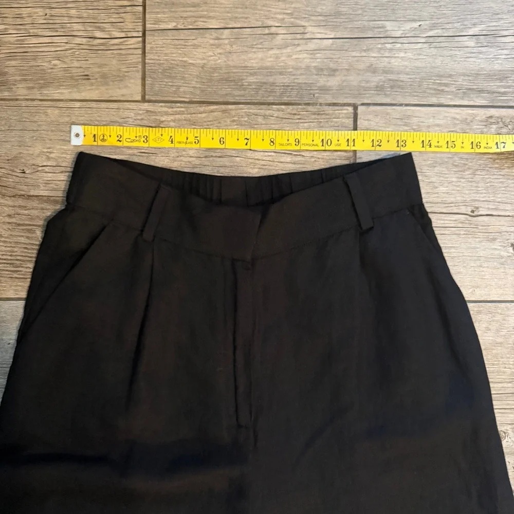 H&M Black Wide Leg Linen Blend Trousers High Waist Elastic Back Pants Size 6 NWT